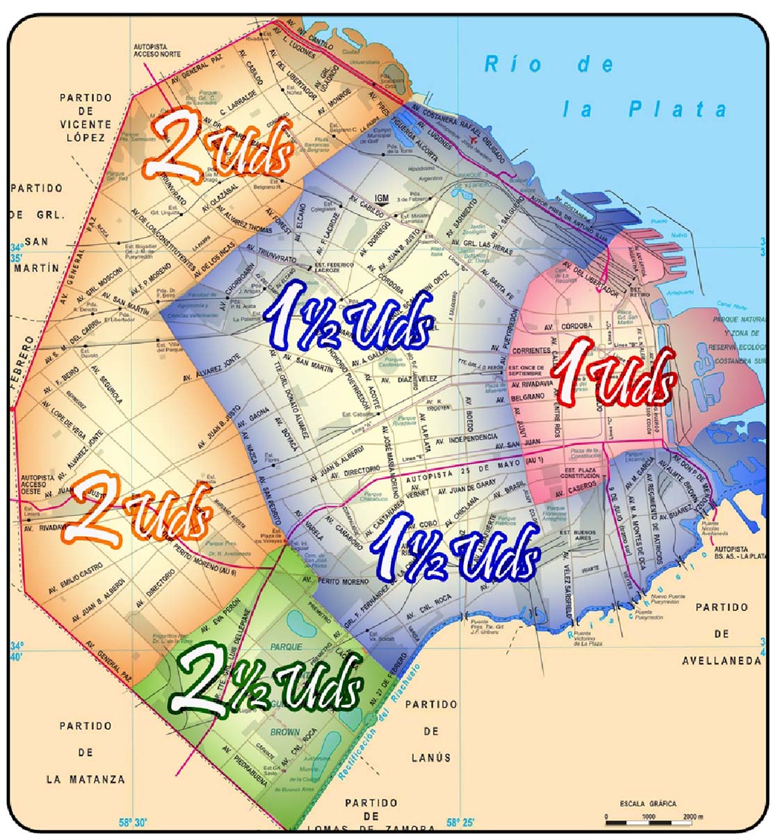 Mapa de tarifas de Capital Federal